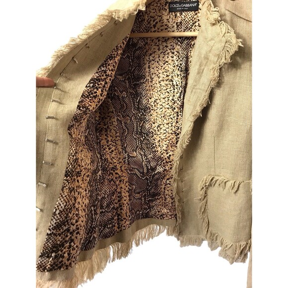 Dolce & Gabbana Women Linen Jacket with fringe Beige 40 - Picture 2 of 16